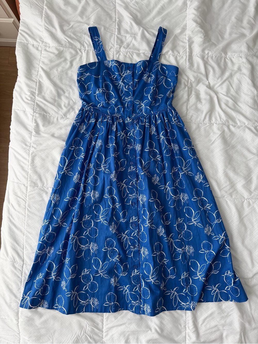 Free Assembly Lemon Print Midi Dress S Blue Picnic Prairie Sundress Cottagecore